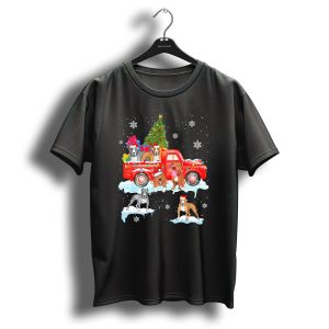 Christmas Pit Bull Dogs On Red Truck With Tree And Gifts T Shirt