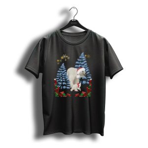 Christmas Polar Bear Mum And Baby In Santa Hats With Snowy Trees T-Shirt