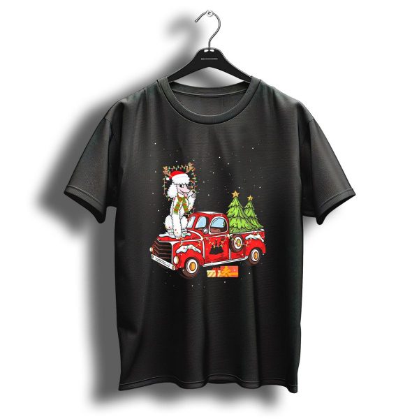 Christmas Poodle In Santa Hat On Red Truck With Trees And Gifts T Shirt 1 t shirt 1