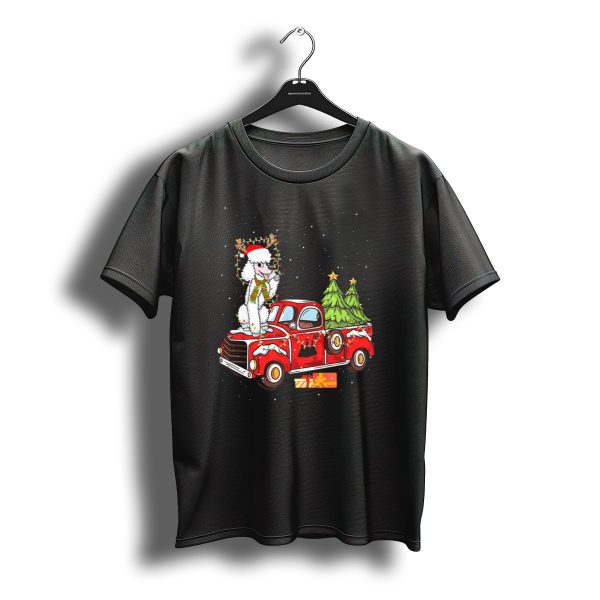 Christmas Poodle In Santa Hat On Red Truck With Trees And Gifts T Shirt t shirt 1