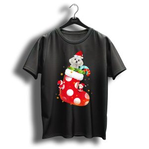 Christmas Poodle In Santa Hat With Red Stocking And Candy Cane T Shirt