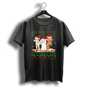 Christmas Poodle Santa Hat Reindeer Lights Snowflakes T Shirt