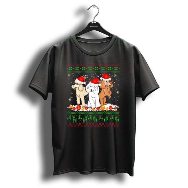 Christmas Poodle Santa Hat Reindeer Lights Snowflakes T Shirt 1 t shirt 1