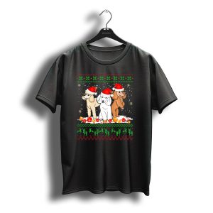 Christmas Poodle Santa Hat Reindeer Lights Snowflakes T-Shirt