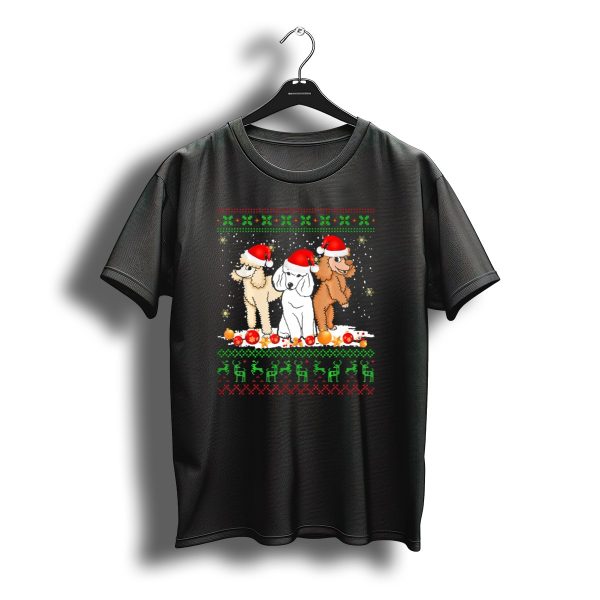 Christmas Poodle Santa Hat Reindeer Lights Snowflakes T Shirt t shirt 1