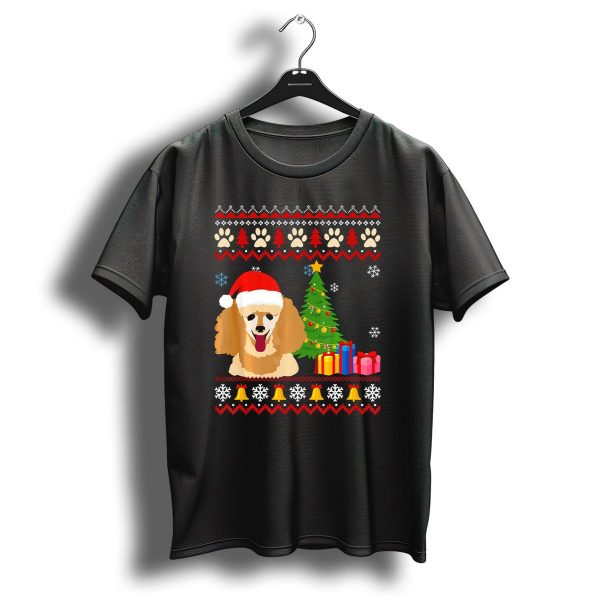 Christmas Poodle Santa Hat Ugly Sweater Trees Bells Snowflakes T Shirt 1 t shirt 1