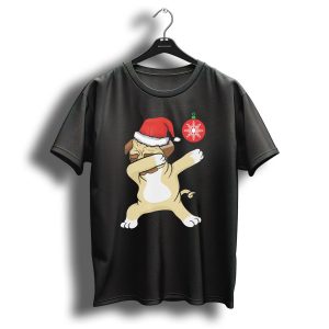 Christmas Pug Dabbing With Santa Hat And Red T Shirt