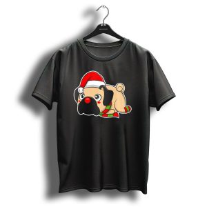 Christmas Pug Puppy With Santa Hat And Scarf T Shirt