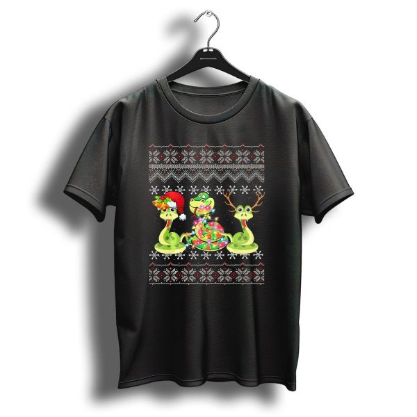 Christmas Python Snake Trio With Santa Hat And Reindeer Antlers T Shirt 1 t shirt 1
