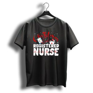 Christmas Registered Nurse With Medical Icons And Heartbeat T-Shirt