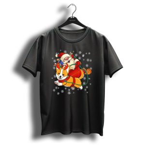 Christmas Reindeer Corgi With Santa And Snowflakes T Shirt