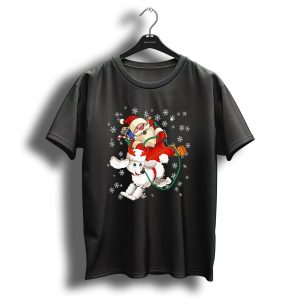 Christmas Reindeer Poodle Santa Sleigh Snowflakes T Shirt