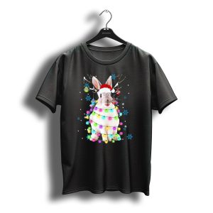 Christmas Reindeer Rabbit With Santa Hat And Festive Lights T-Shirt