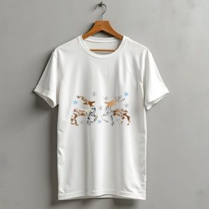Christmas Reindeer Stone Snowflakes Brown And Silver T Shirt