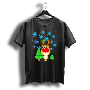 Christmas Reindeer With Snowflakes And Trees Family Matching T Shirt