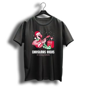 Christmas Rocks In Cozy Socks Flamingo Festive Vibes T Shirt
