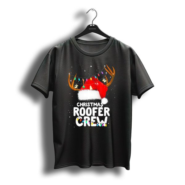 Christmas Roofer Crew Santa Hat Reindeer Lights T Shirt t shirt 1