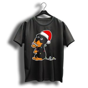 Christmas Rottweiler Puppy Santa Hat Lights T Shirt