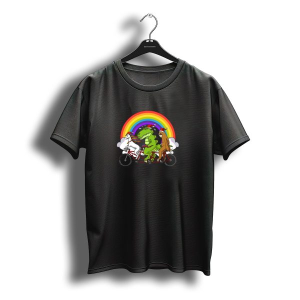 Christmas Santa Animals Dinosaur Unicorn Sloth Riding Bicycle Rainbow T Shirt t shirt 1