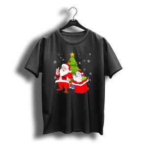 Christmas Santa Claus And Poodle With Gifts By The Tree T-Shirt