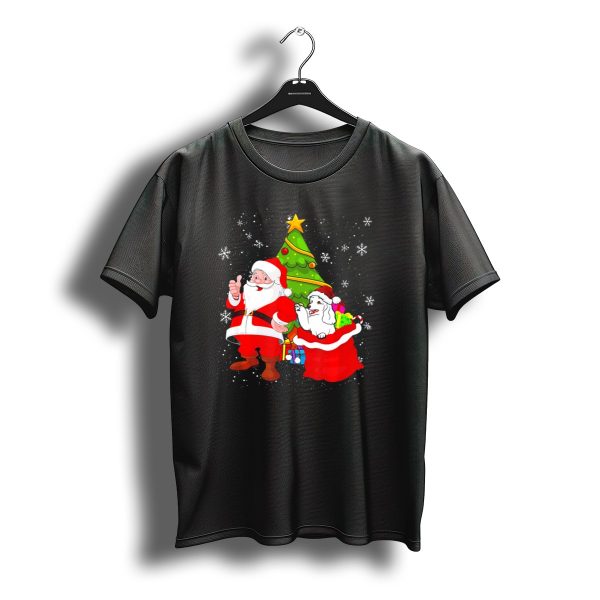 Christmas Santa Claus And Poodle With Gifts By The Tree T Shirt t shirt 1