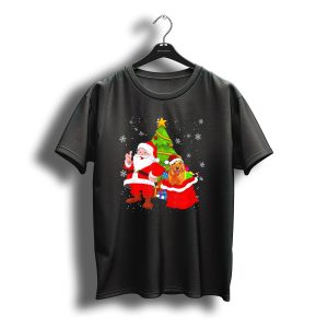 Christmas Santa Claus Golden Retriever Tree And Presents T-Shirt