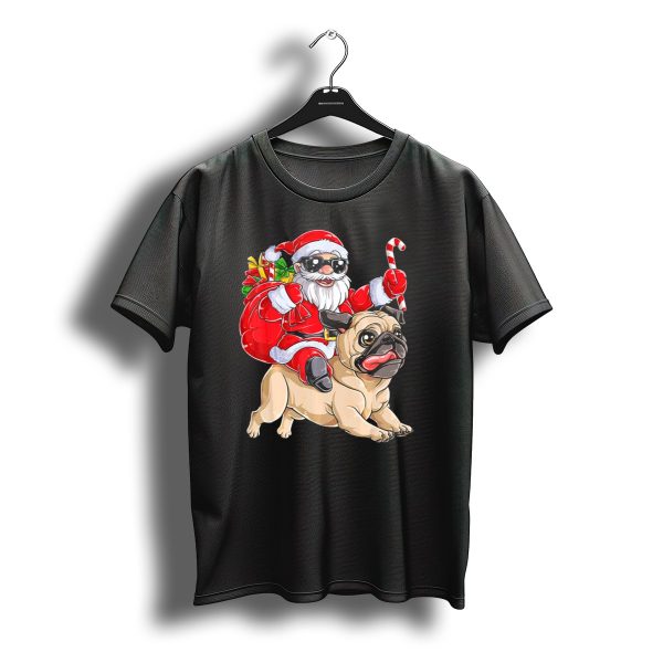Christmas Santa Claus Riding Pug Xmas Bo Holiday Festive T Shirt t shirt 1