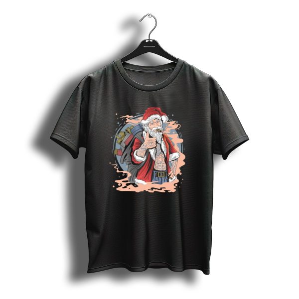 Christmas Santa Claus Smoking Tattooed Holiday Thumbs Up T Shirt t shirt 1