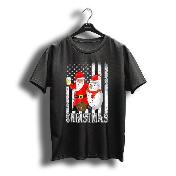 Christmas Santa Claus Snowman With Beer American Flag T Shirt t shirt 1