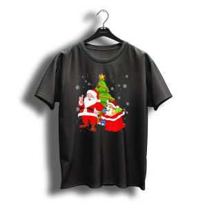 Christmas Santa Claus With Corgi And Gifts In Snowy Wonderland T-Shirt