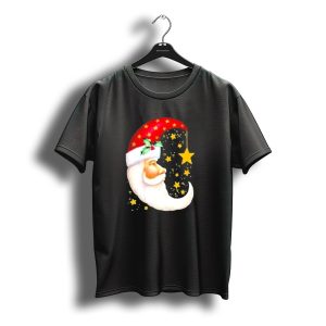 Christmas Santa Crescent Moon Starry Hat Print Crew Neck T-Shirt
