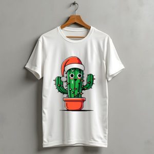 Christmas Santa Hat Cactus Festive T Shirt 1