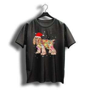 Christmas Santa Hat Cocker Spaniel With Colorful Holiday Lights T-Shirt