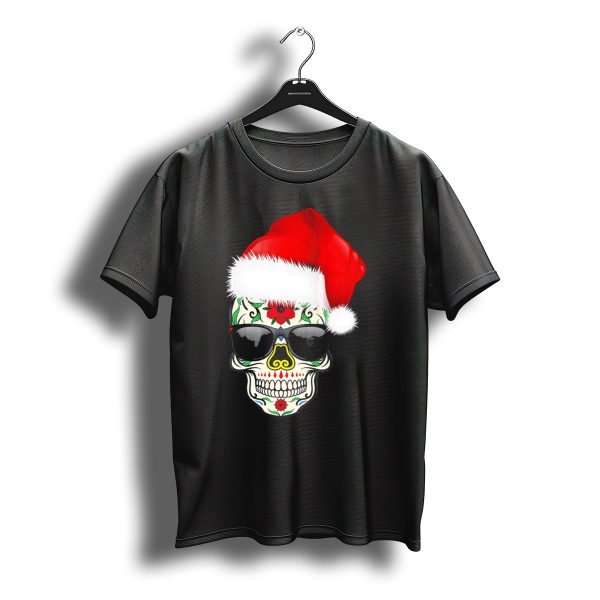 Christmas Santa Hat Day Of The Dead Sugar Skull Suga T Shirt t shirt 1