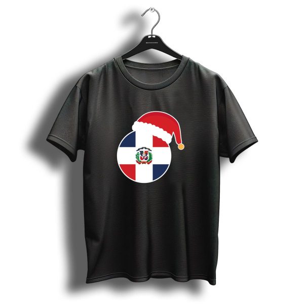 Christmas Santa Hat On Dominican Republic Flag Emblem T Shirt 1 t shirt 1