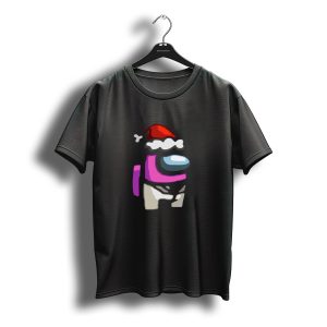Christmas Santa Hat Pink Among Us Character T-Shirt
