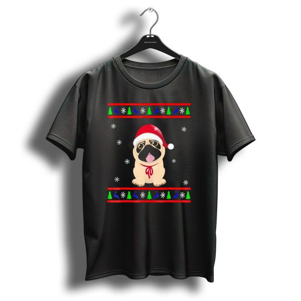 Christmas Santa Hat Pug Snowflakes Trees Reindeer T Shirt 1 t shirt 1