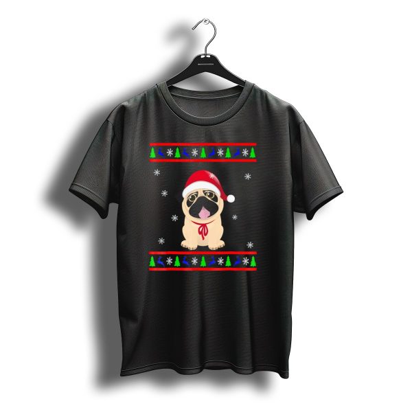 Christmas Santa Hat Pug Snowflakes Trees Reindeer T Shirt t shirt 1