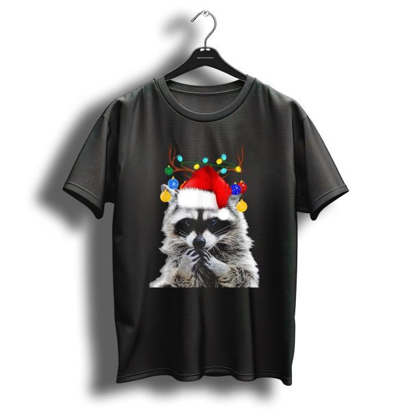 Christmas Santa Hat Raccoon With Holiday Antlers And Festive Ornaments T Shirt 1 t shirt 1