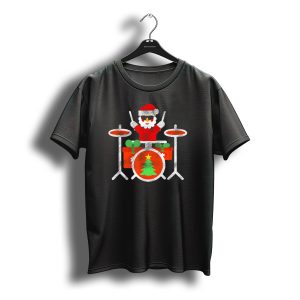 Christmas Santa Playing Drums With Gifts And Tree T-Shirt