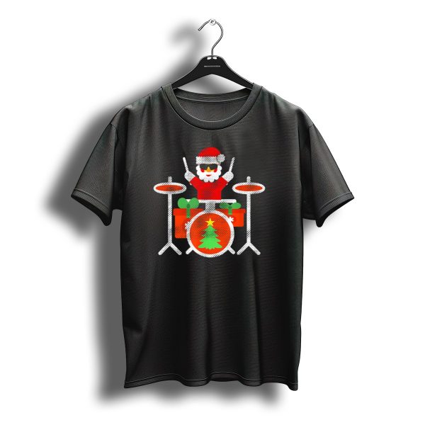 Christmas Santa Playing Drums With Gifts And Tree T Shirt t shirt 1