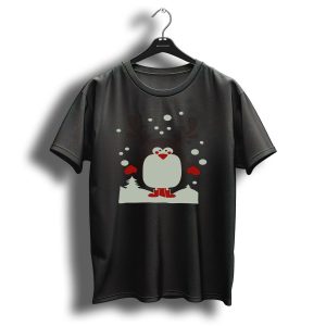 Christmas Santa Reindeer Penguin Winter Scene T Shirt