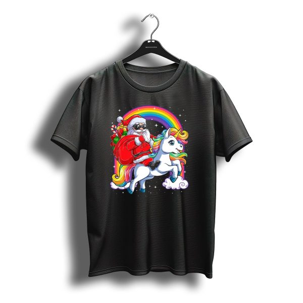 Christmas Santa Riding Unicorn Rainbow Galaxy Xmas Girls Holiday Adventure T Shirt t shirt 1