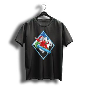 Christmas Santa Snowboarding Adventure In Winter Mountains T-Shirt