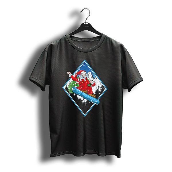 Christmas Santa Snowboarding Adventure In Winter Mountains T Shirt t shirt 1