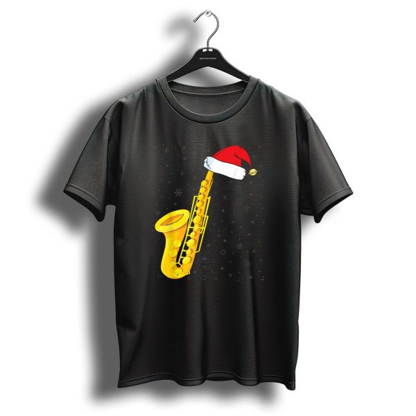 Christmas Saxophone With Santa Hat And Snowflakes T Shirt 1 t shirt 1