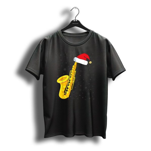 Christmas Saxophone With Santa Hat And Snowflakes T Shirt t shirt 1