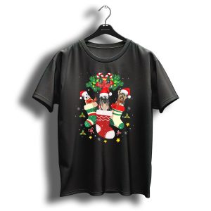 Christmas Schnauzer And Dogs In Festive Santa Hats And Stockings T Shirt