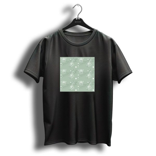 Christmas Seamless Pattern Simple Green White Presents And Leaves T Shirt 1 t shirt 1