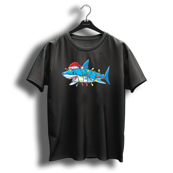 Christmas Shark With Santa Hat And Holiday Lights T Shirt 1 t shirt 1